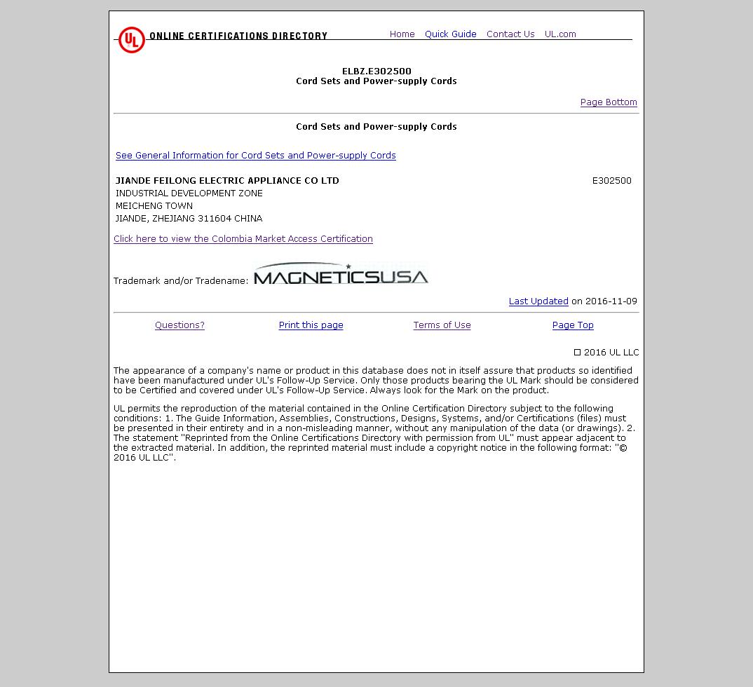 Jiande City Feilong Electrical Appliance Co., Ltd. Extension Cord