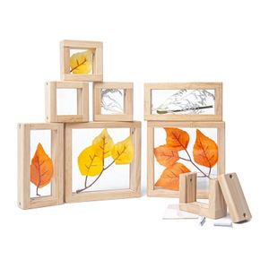 Funny Kids Toys 8pcs Treasure Building Blocks Transparent Acrylic Window Replaceable Treasure Wooden Educational Toys For Kids