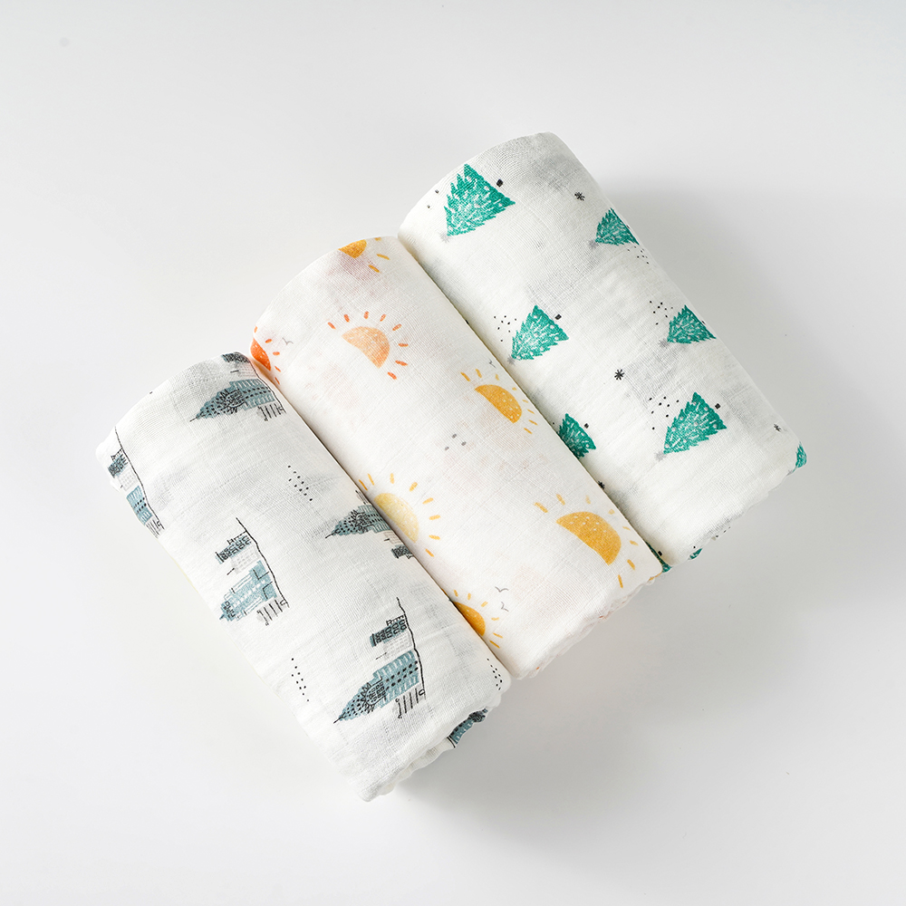 New Fashion Customizable Cute Printed 8 Layer Soft 70% Bamboo 30% Organic Cotton Fabric Muslin Infant Baby Swaddle Wrap Blanket