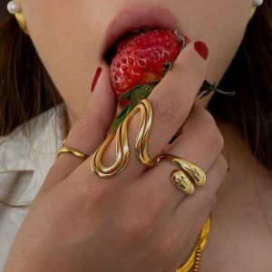 MECYLIFE Fine Jewelry Rings 18K Gold Plated Jewelry Waterproof Stainless Steel Double Layer Ripple Opening Ring Anti-Allergy