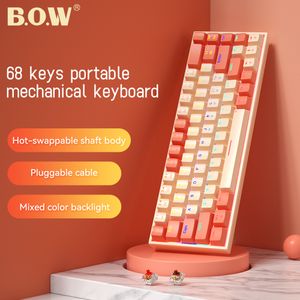 BOW 68 Keys hot swappable Mechanical Gaming Keyboard with Brown Switch USB Wired for Laptop Desktop PC Gamers