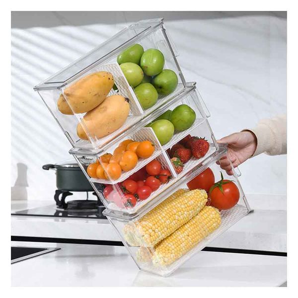 Choice Fun Stackable Divisible lattice fridge organizer Drain fresh-keeping box kitchen storage box food container with handle