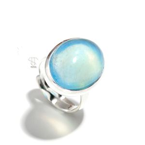 Luxury Customized Oval Shape Natural Aquamarine Gemstone Handcraft Ring 925 Solid Sterling Bezel Setting Stackable Rings
