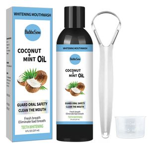 Oil Natural Alcohol Free Mouthwash Teeth Whitening and Healthier Teeth Gum Oral Oil Pulling with Coconut & Peppermint Oil