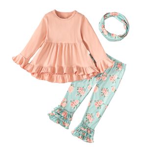 Toddler Girls Clothing Sets Ruffle Floral Pants Fall And Winter Children Clothes Boutique Headband Matching Outfit