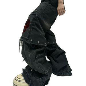 DiZNEW oversized man Jeans Custom small moq baggy wide leg American brand double jeans for men