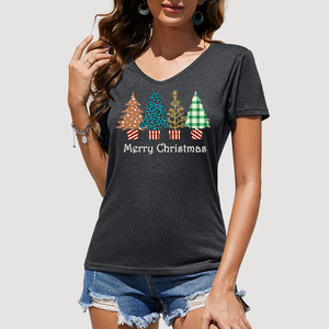 new women's Christmas t shirt polyester fashion v neck t-shirt fit lady clothing costume products Christmas women's t-shirts