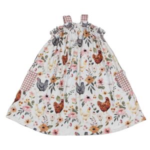 Girl's clothes dresses suspender plaid straps chicken floral baby girls farm dress boutique low price clothes