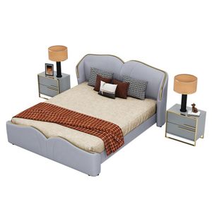Cheap Luxury Beds European Style Bedroom Furniture Sets Modern Couple Wedding Bed Genuine Leather Bed