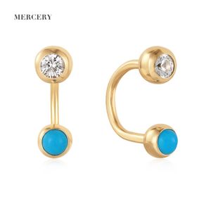 Mercery Jewelry Custom Wholesale 14k Gold Horseshoe Earring Blue Turquoise Body Piercing White Sapphire U Shaped Stud Earrings