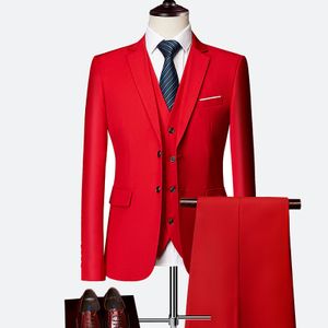Luxury 3-Piece Men's Wedding Suits Slim Solid Color Business Office Suit Sets Large Size Blazer+Pants+Vest Single Breasted