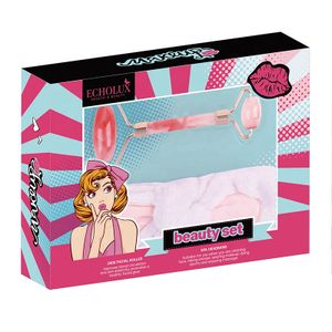 2 In 1 Double-side Pink Jade Facial Massage Roller SPA Shower Headband Gift Set For Women