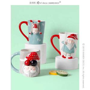 OEM ODM Ceramic Unique 3D Design Santa Claus Mug with Straw, Christmas Mugs Set
