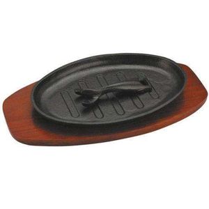Best sell hot dish sizzling plate serving platter oval pre seasoned cast Iron fajita sizzling pan
