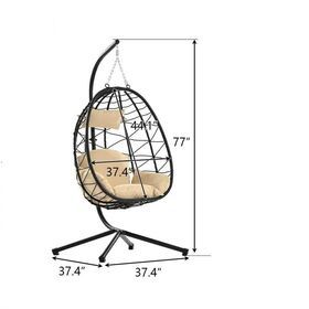Patio Wicker Hanging Swing Chair with Stand and with Comfortable Cushion Durable Indoor Swing Egg Chair for Garden  Backyard