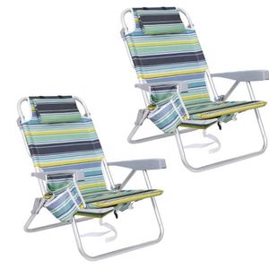 600D Polyester Aluminum Tube Backpack Beach Chairs, 5-position Lay Flat Folding Backpack Luxury Metal Outdoor Furniture Modern