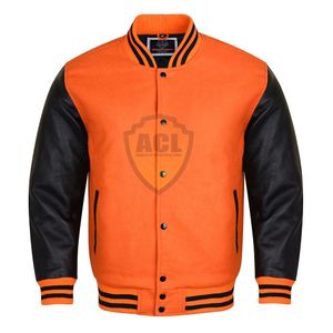 OEM Custom Embroidery Collar Leather sleeve vintage bomber baseball letterman jacket for men
