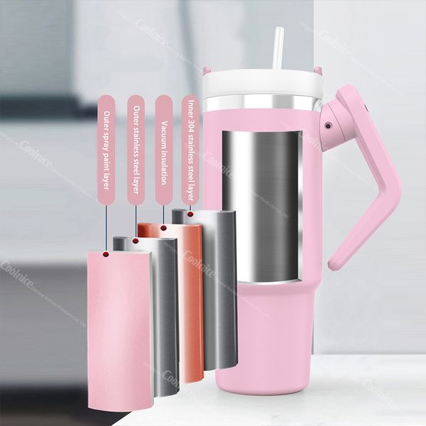 Stainless Steel Tumbler with Handle Vacuum Insulated Tumblers Bulk Durable Powder Coated Water Bottle