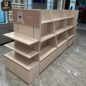 Cosmetics Store Interior Design Double-sided Led Lighting Cosmetics Shelving Display Stand for Beauty Products