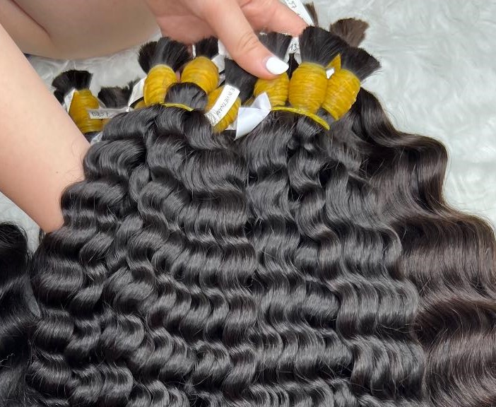 VIETNAM REMY HAIR TOP 1 BUSINESS HOUSE best arrival black color deep wave bulk hair 100% vietnamese hair customized length high quality no tangle no shedding
