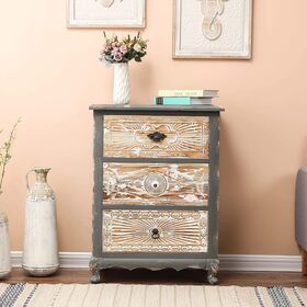 Rustic Living Room KD Recycled pine wood Gray Drawer Chest Carved Wood Storage Cabinet