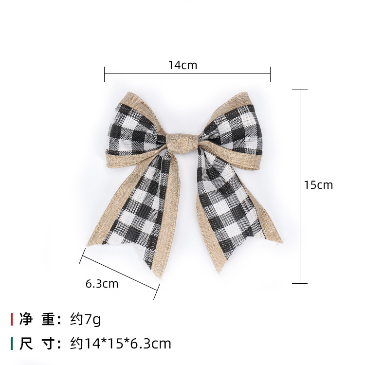 Yiwu Shenghui Crafts Co., Ltd. Christmas linen bow imitation linen black and white plaid bow large polyester Christmas