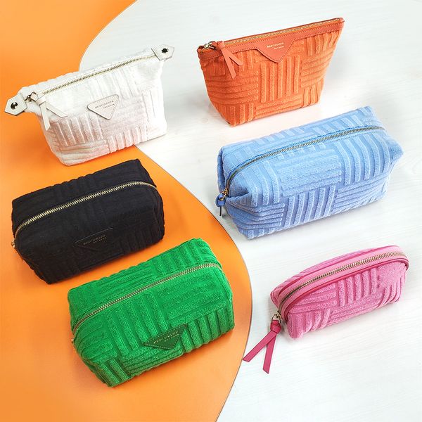 Eco friendly Colorful custom travel large beauty jacquard pattern terry cloth toweling pink cute makeup cosmetic bag With logo