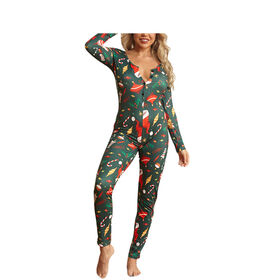 Wholesale Christmas cartoon deep V slim jumpsuit women