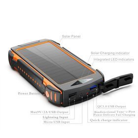 Solar Power Bank With LED Flashlight, hand shaking power generation, wireless charging, 20000mAh, expandable solar panel