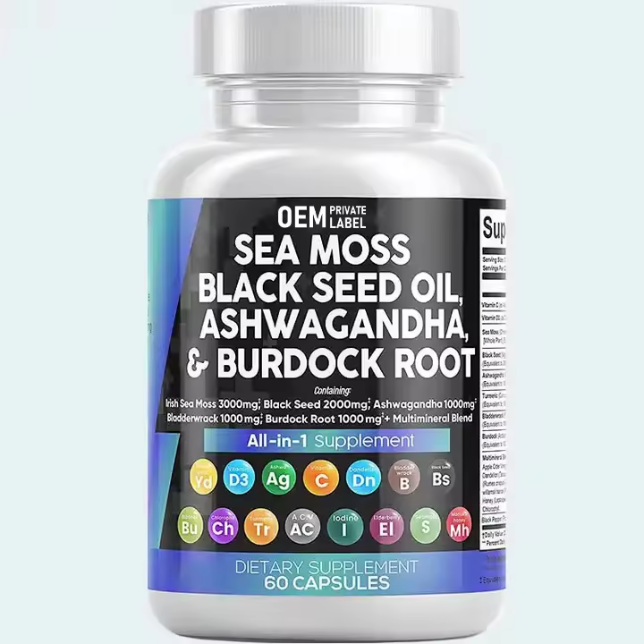 Biocaro Sea Moss Black Seed Oil Multivitamin Capsules with Irish Seamoss Advanced with Burdock Root and Ashwagandha Supplement