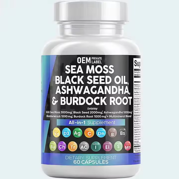 Biocaro Sea Moss Black Seed Oil Multivitamin Capsules with Irish Seamoss Advanced with Burdock Root and Ashwagandha Supplement