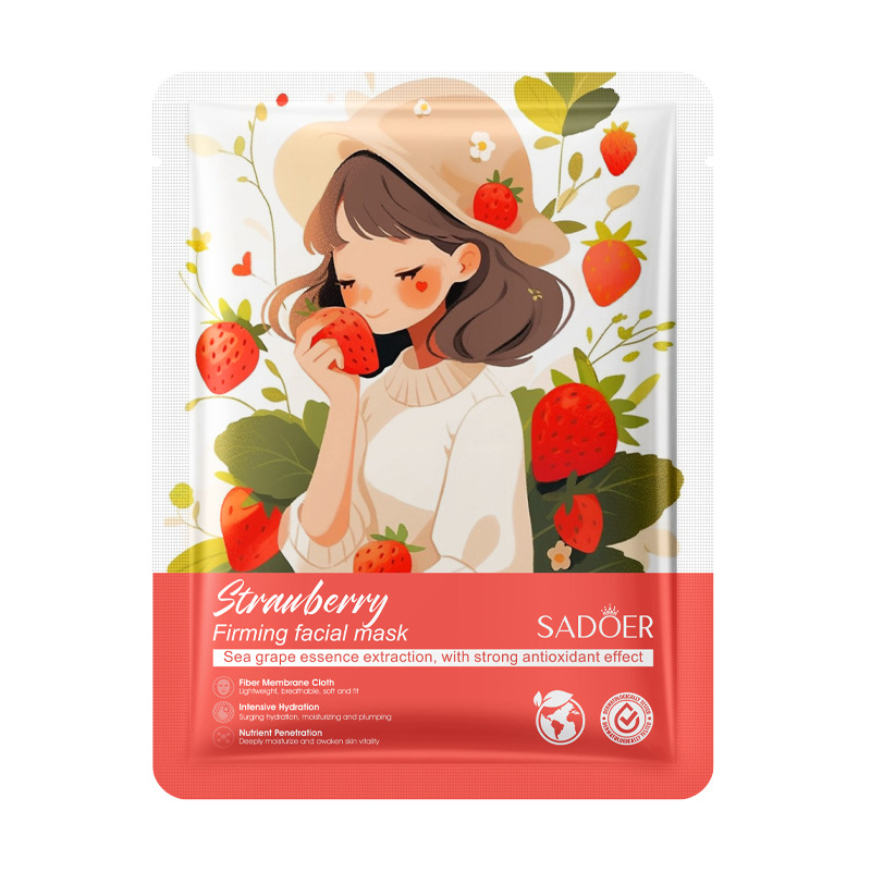 Strawberry Private Label Fine Line Reducing Whitening Brightening Mask Kojic Acid Anti-wrinkle Face Mask