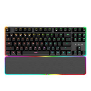 Rechargeable 87 key wired gaming keyboard suitable for home and office backlit pudding keycaps with armrest mechanical keyboard