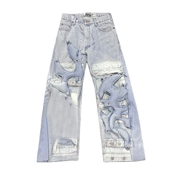 DiZNEW men Jeans Custom 2024 Designer issue Applique print loose hip hop jeans pants