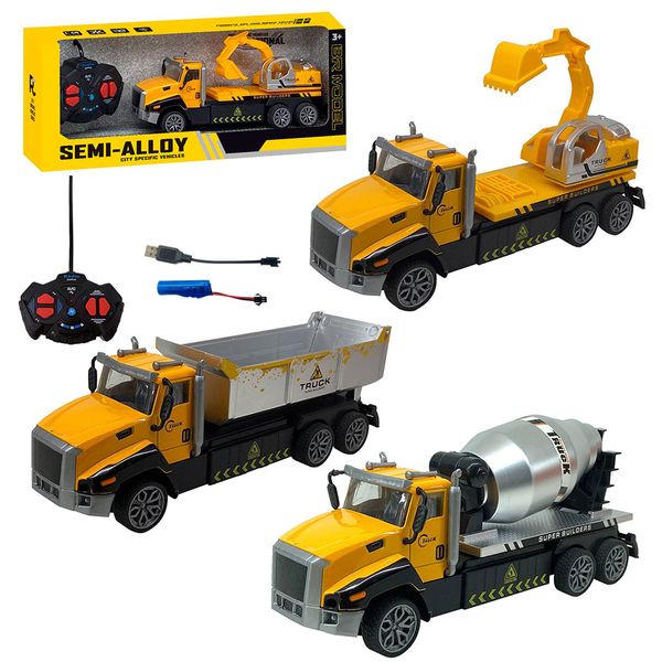 With light 1:48 4channel alloy semi-trailer truck rc engineering vehicle excavator toy