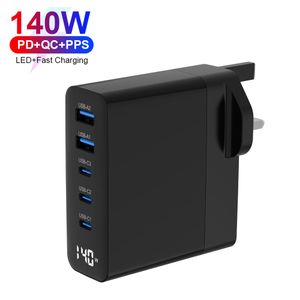 GaN Charger 140W 100W 65W Wall USB C USB Port CE ROHS FCC LED Display PD Charger Power Adapter For Iphone For Macbook Pro