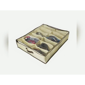 Hot sale Underbed 12 Pockets Non woven Shoe Organizer Storage Bag with Adjustable Dividers