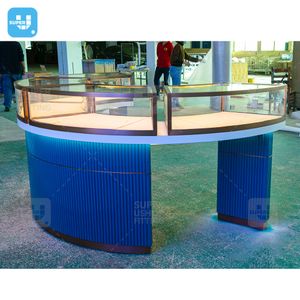 Luxury Gold Jewellery Display Counter Boutique Furniture Design Customized Lockable Round Glass Jewelry Shop Showcase for Sale