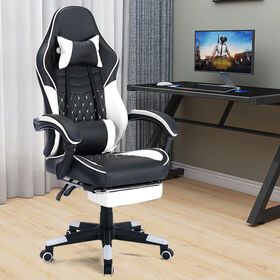 Gaming Computer Chair Ergonomic with Lumbar Support Flip Up Arms Adjustable Height Swivel PU Leather Executive with footres