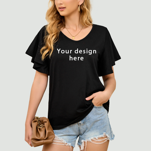 Hot sale America custom t shirt Ladies Add your logo Summer v neck t-shirt women cotton Batwing Sleeve Print women's t-shirts