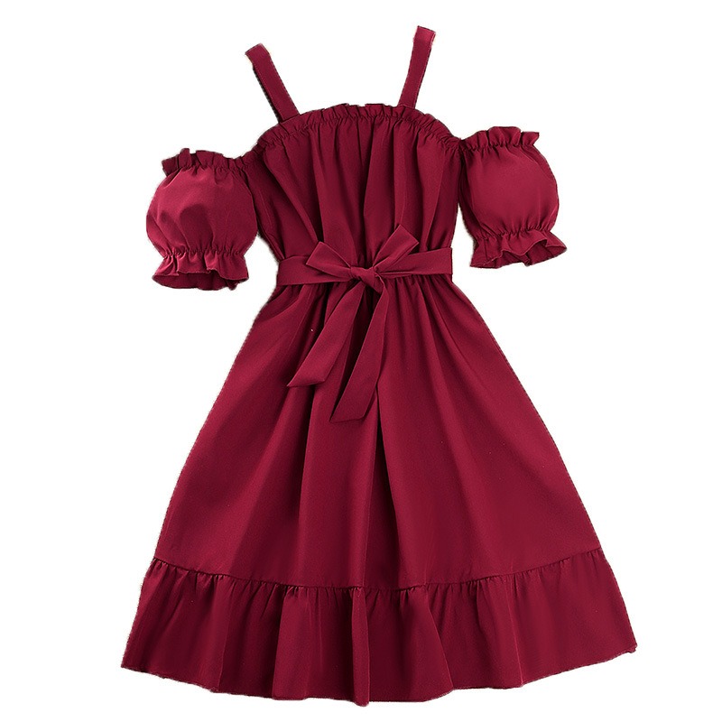 Xi 'an Bethany E-Commerce Co., Ltd. Girl dresses Summer 2024 off-shoulder strap teen Dress 6-11 years Clothing printed Flower Girls Dress