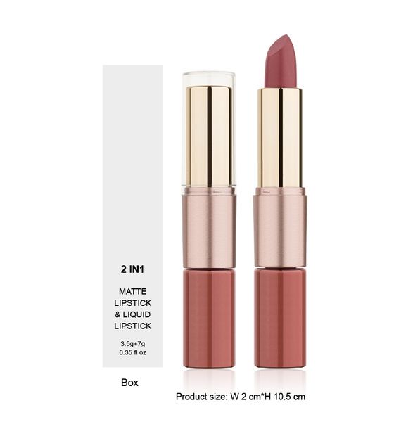 LOW MOQ Waterproof Lip Makeup Double Sides 2 in 1 Matte creeam Lipstick and Liquid matte Lipstick Lipgloss Private Logo