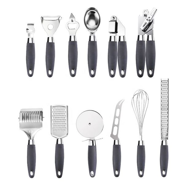 12-Piece Stainless Steel Cooking Utensils with TPR Handle OEM Packing Cuisine Accessories Pizza Cutter Tool Set