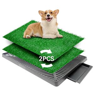 Indoor Dog Grass Pad with Tray Reusable Artificial Pee Grass Pad Tray For Puppy Training  Outdoor Dog Toilet