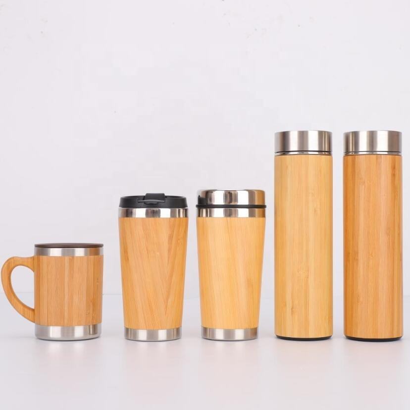 Yiwu Lidian Cup Industry Co., Ltd. Wholesale Custom Bamboo Lid 12/15/17oz Double Wall Stainless Steel 304 Coffee Mug Vacuum Thermos Cup With Handle