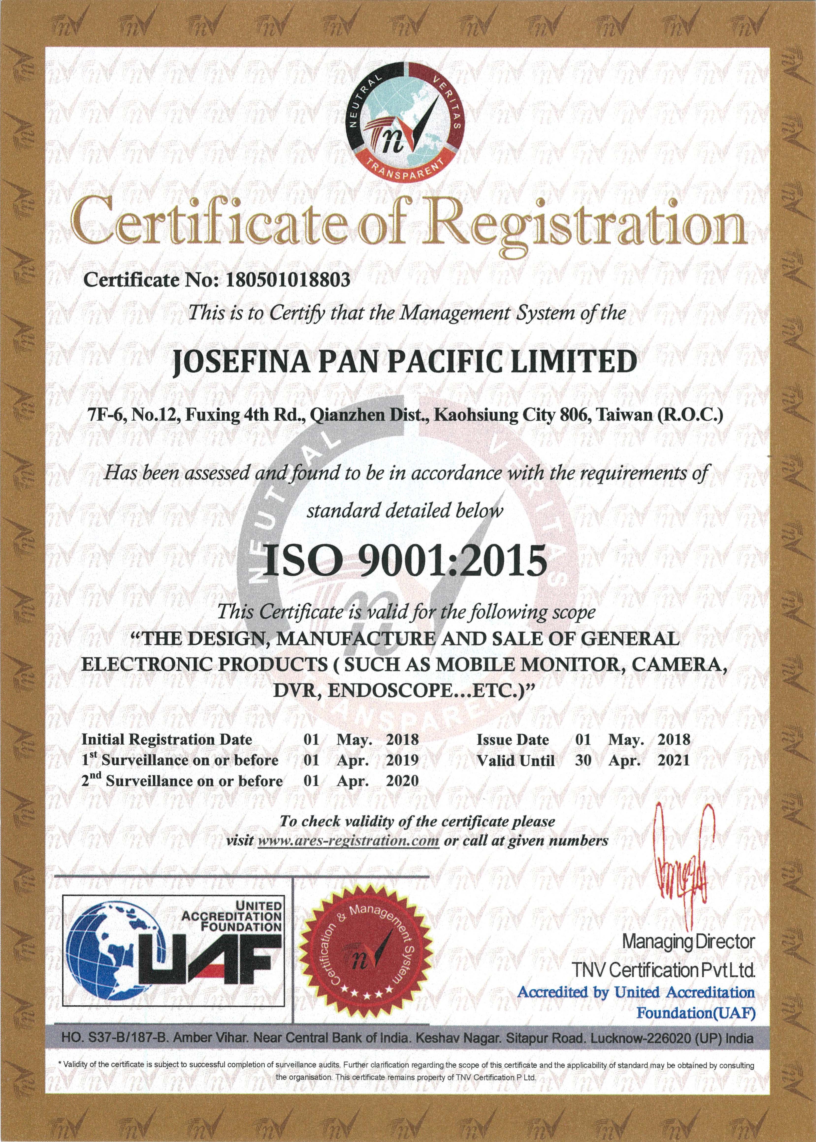 Josefina Pan Pacific Ltd. Vehicle Cameras
