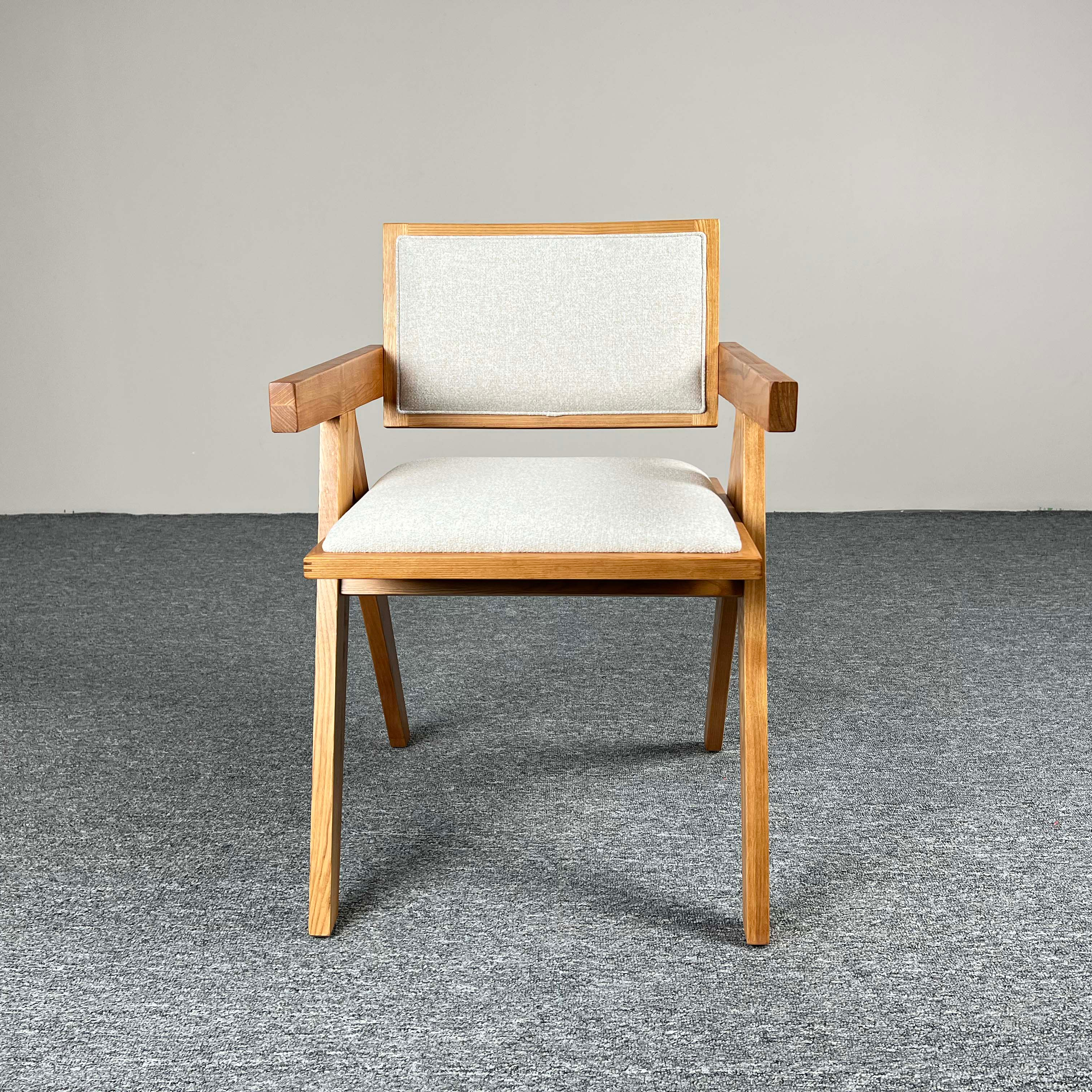 Modern dinning room chairs furniture Ash Solid wooden chair  silla with cushion white linen fabric cushion dining chair