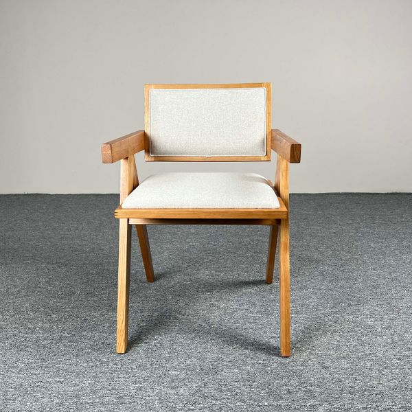 Modern dinning room chairs furniture Ash Solid wooden chair  silla with cushion white linen fabric cushion dining chair
