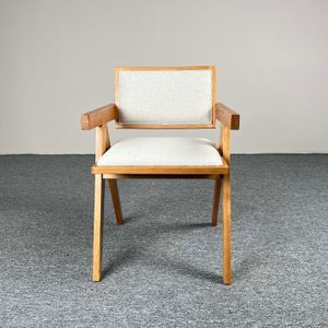 Modern dinning room chairs furniture Ash Solid wooden chair  silla with cushion white linen fabric cushion dining chair