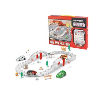 Fire Rescue Team 28PCS Electric Alloy Railway Set Battery Powered Diecast Mini Cars Racer Toy with Tracks for Kids